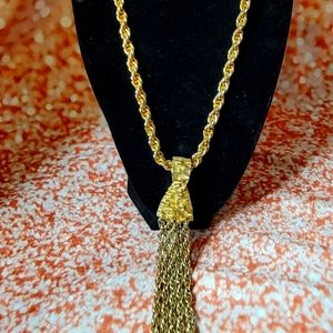 Vintage Signed Castleclife Gold Tone Damita Necklace Rope Chain 23” Tassel